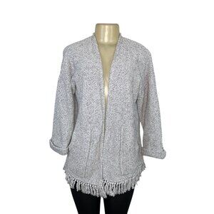 Madewell Womens Open Front Fringe Cardigan Sweater Gray White Size S